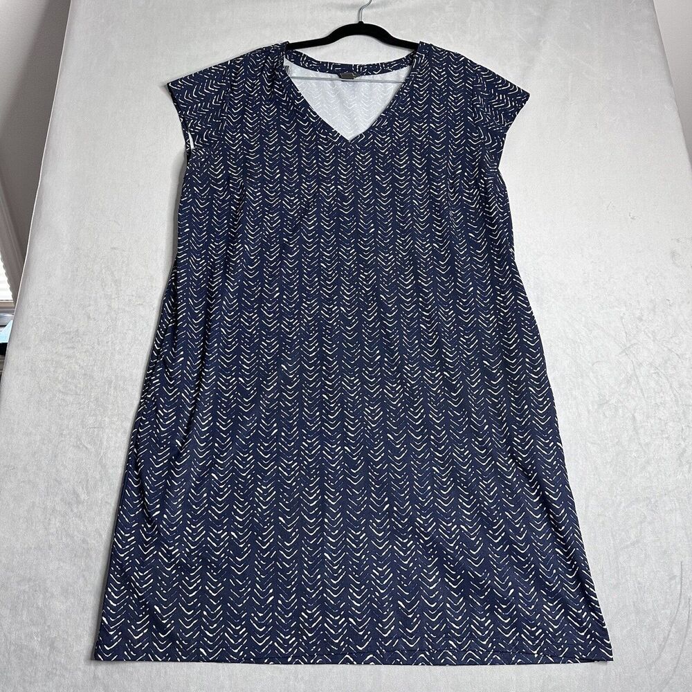 Eddie Bauer Dress Travex Womens XL Shift Quick Dry Travel With Pockets Navy Blue
